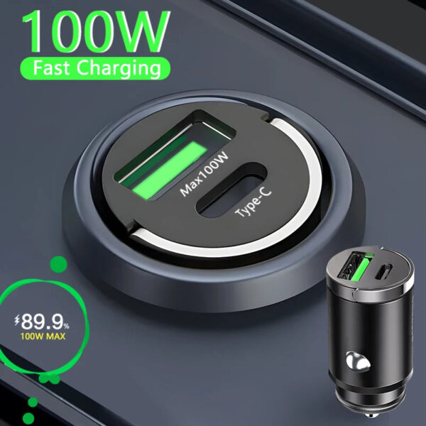 100W Mini Car Charger Lighter Fast Charging for iPhone QC3.0 Mini PD USB Type C Car Phone Charger for Xiaomi Samsung Huawei - Image 3