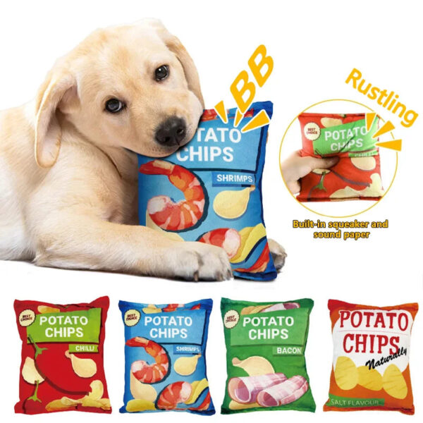 Funny Dog Toys - Crisps Plush Filled Squeaky Chew Toy, Bite-resistant with Sounding Paper for Small & Medium Pets - Image 6