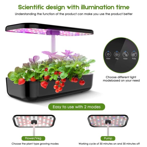 Hydroponics Growing System 12 Pods Indoor Herb Garden Kit Automatic Timing LED Grow Lights Smart Water Pump for Home Flower Pots - Image 5