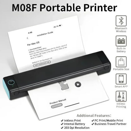 M08F A4 Portable Thermal Printer 8.26×11.69 A4 Thermal Paper Wireless Mobile Travel Printer Android iOS Laptop Printer