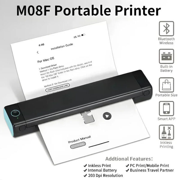 M08F A4 Portable Thermal Printer 8.26x11.69 A4 Thermal Paper Wireless Mobile Travel Printer Android iOS Laptop Printer - Image 3