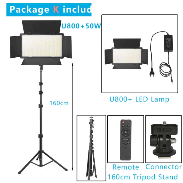Nagnahz U800+ LED Video Light Photo Studio Lamp Bi-Color 2500K-8500k Dimmable with Tripod Stand Remote for Video Recording Para - Image 12