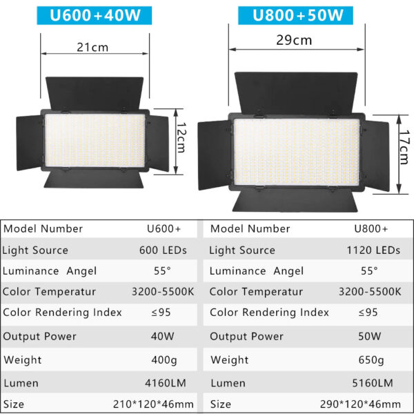 Nagnahz U800+ LED Video Light Photo Studio Lamp Bi-Color 2500K-8500k Dimmable with Tripod Stand Remote for Video Recording Para - Image 6