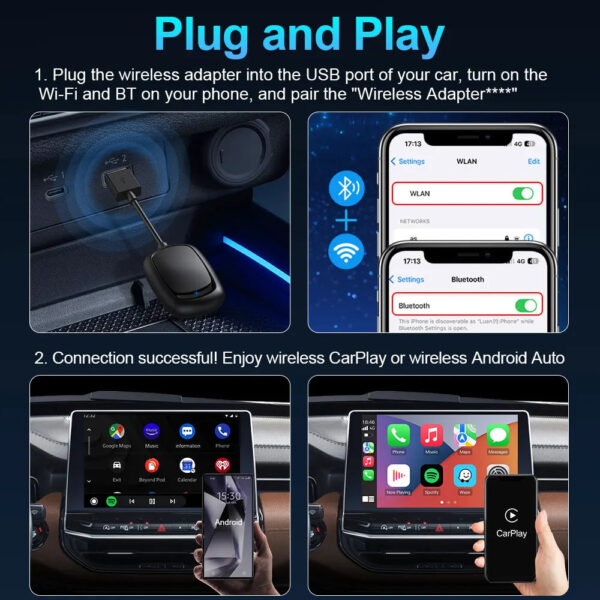 TIMEKNOW 2 in 1 Wireless CarPlay Android Auto Adapter Apple Car play - Image 2